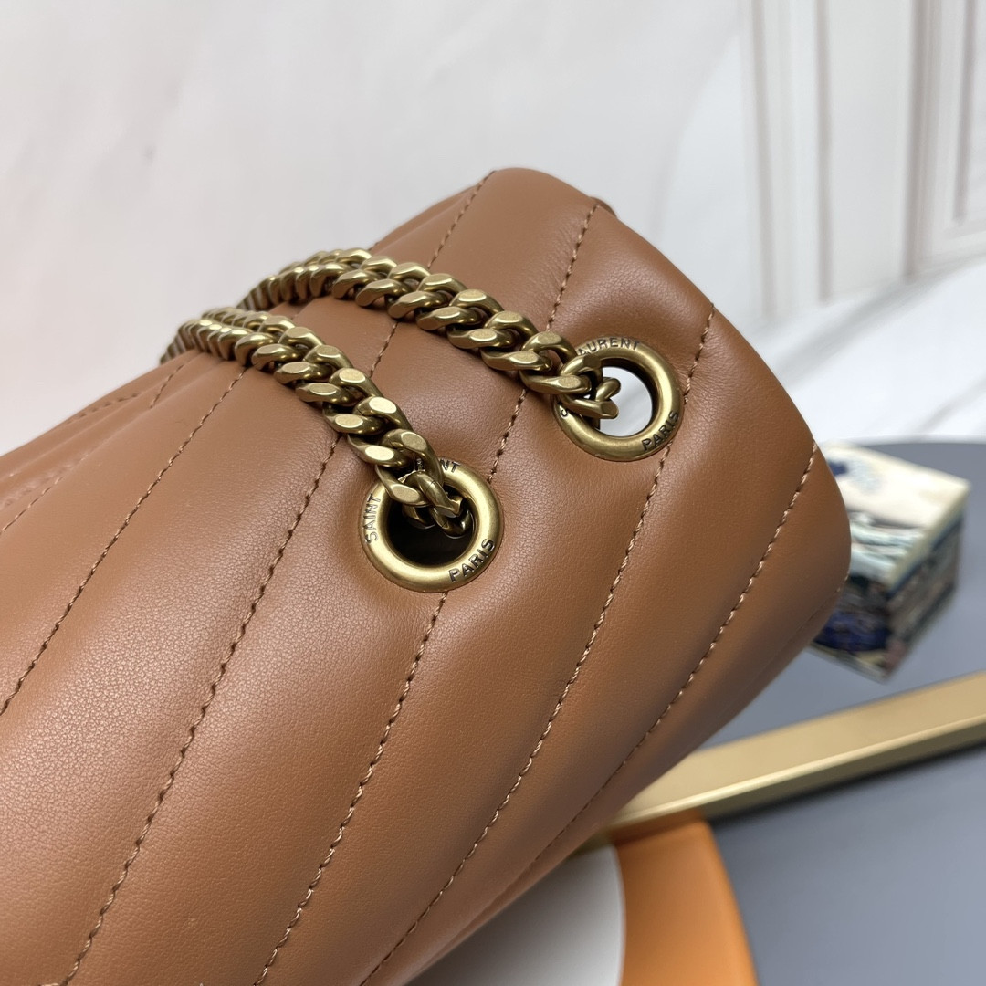 YSL LOULOU MEDIUM IN QUILTED LEATHER BROWN 12.5 X 8.6 X 3.5 INCHES