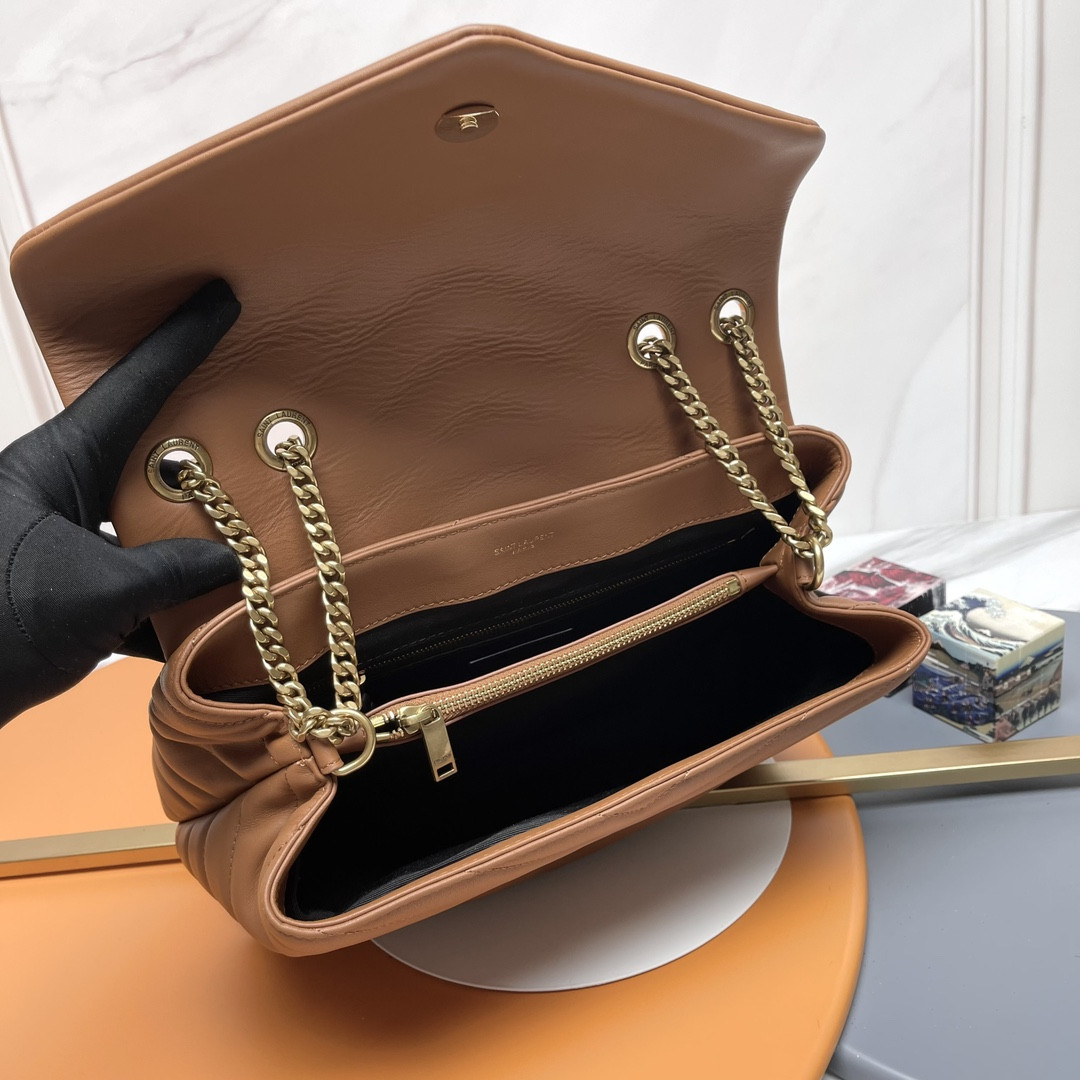 YSL LOULOU MEDIUM IN QUILTED LEATHER BROWN 12.5 X 8.6 X 3.5 INCHES