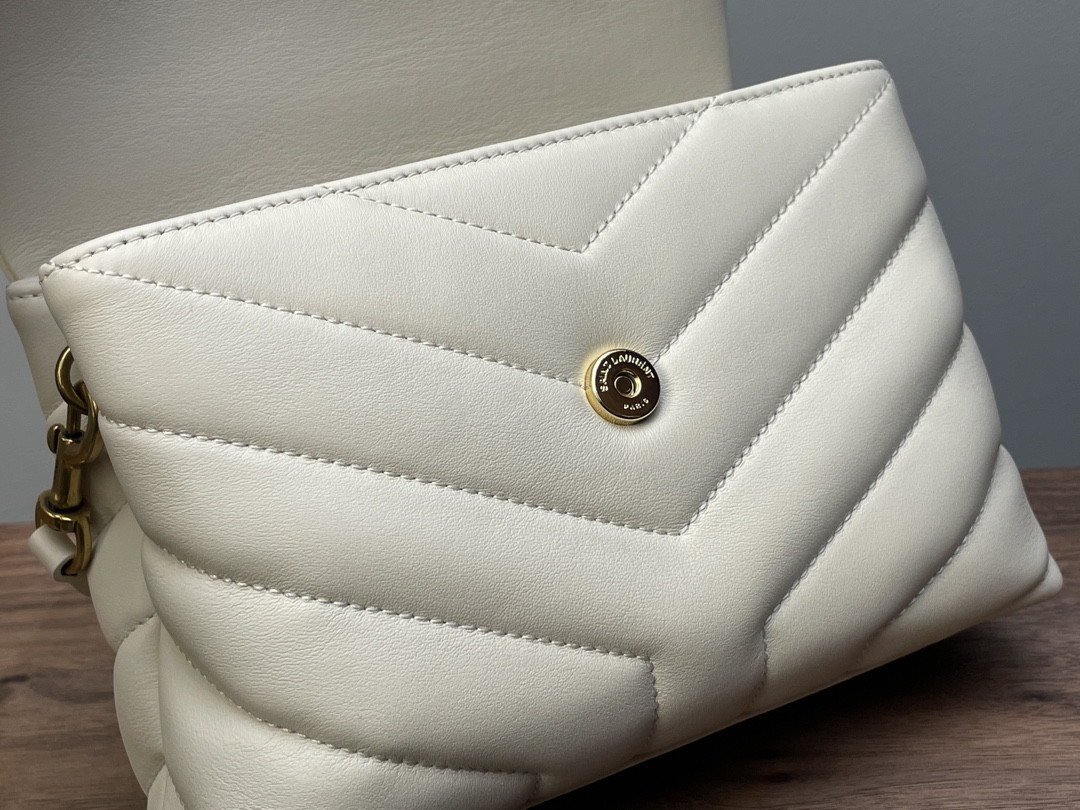 YSL TOY LOULOU IN QUILTED LEATHER WHITE 7.9 X 5.5 X 3 INCHES