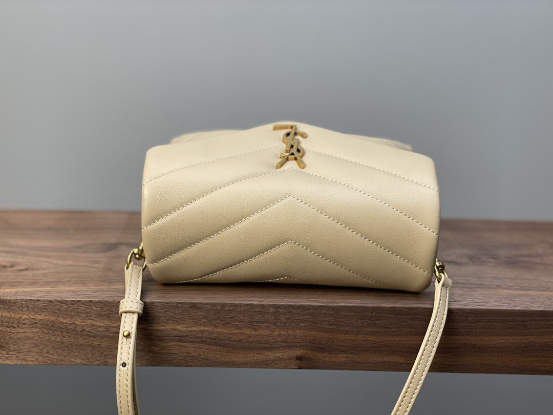 YSL TOY LOULOU IN QUILTED LEATHER DARK BEIGE 7.9 X 5.5 X 3 INCHES