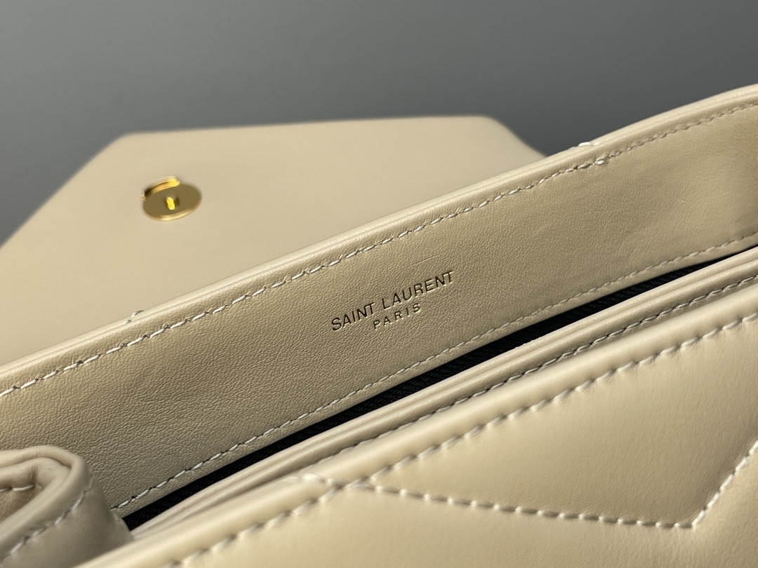 YSL TOY LOULOU IN QUILTED LEATHER DARK BEIGE 7.9 X 5.5 X 3 INCHES