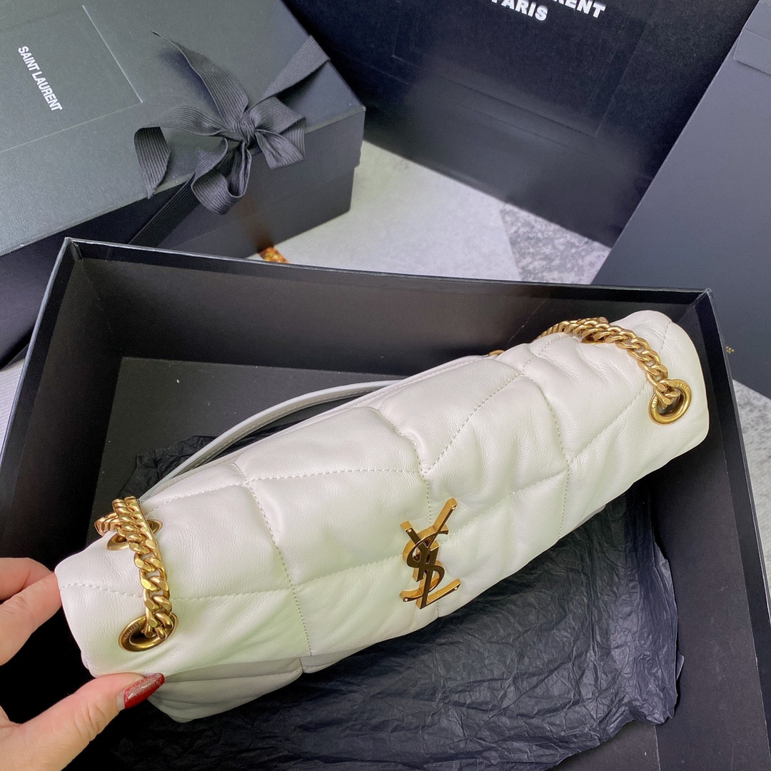 YSL PUFFER SMALL IN NAPPA LEATHER WHITE 11.4 X 6.6 X 4.3 INCHES