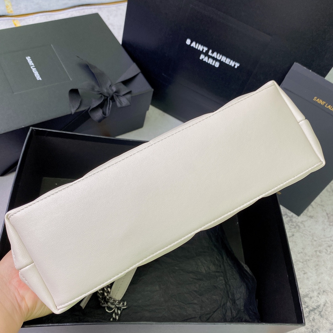 YSL PUFFER SMALL IN NAPPA LEATHER WHITE SILVER 11.4 X 6.6 X 4.3 INCHES