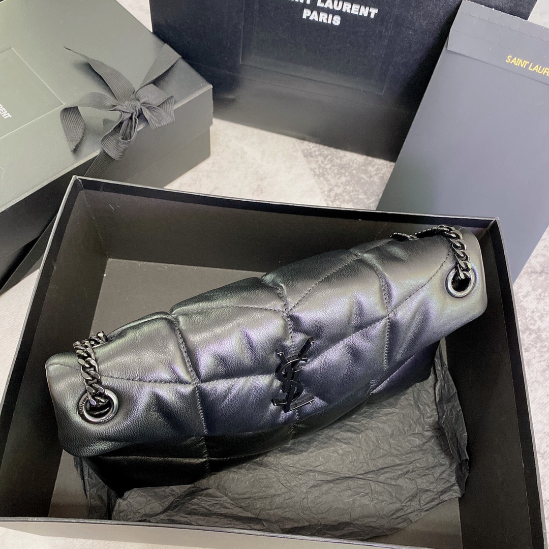 YSL PUFFER SMALL IN NAPPA LEATHER ALL BLACK 11.4 X 6.6 X 4.3 INCHES