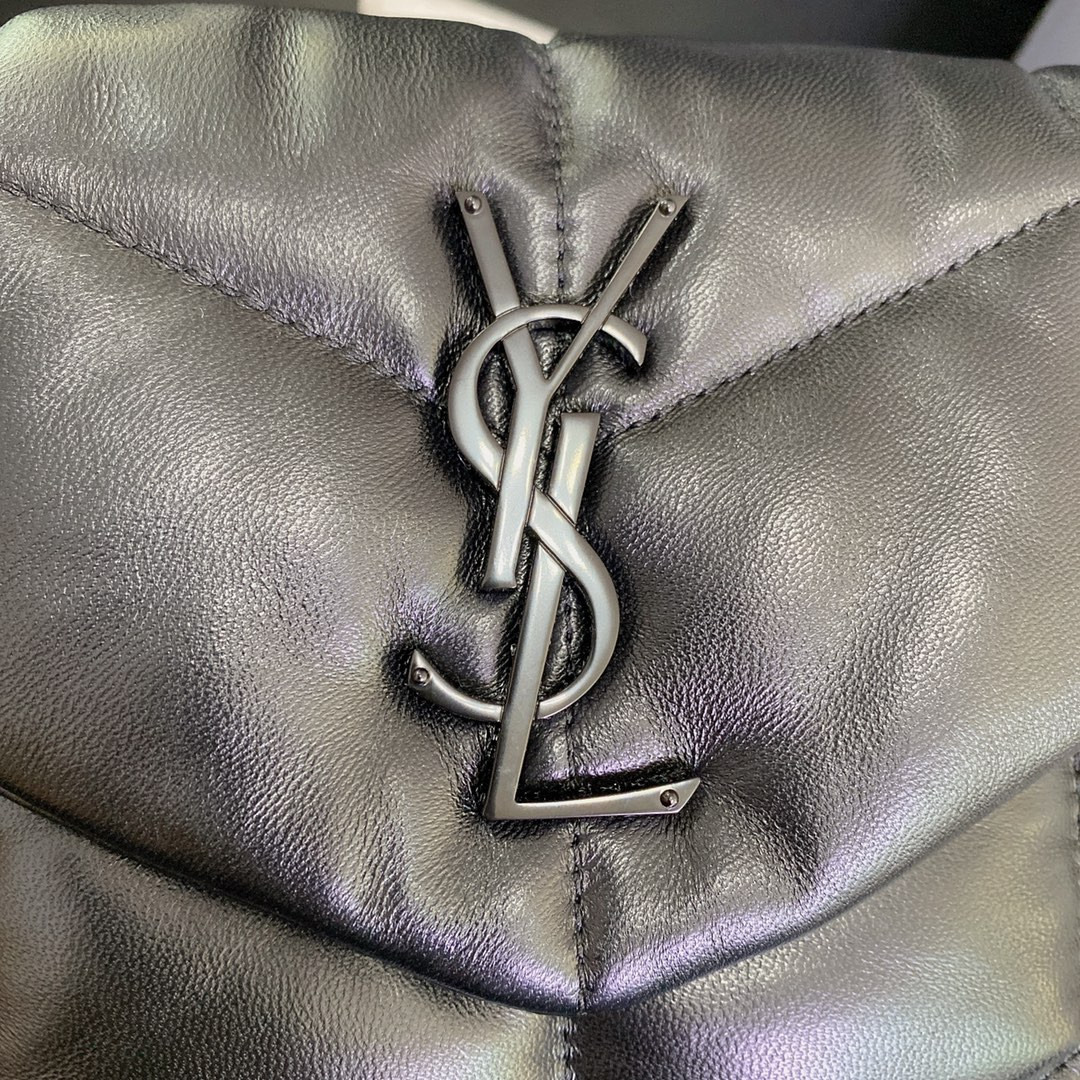 YSL PUFFER SMALL IN NAPPA LEATHER ALL BLACK 11.4 X 6.6 X 4.3 INCHES