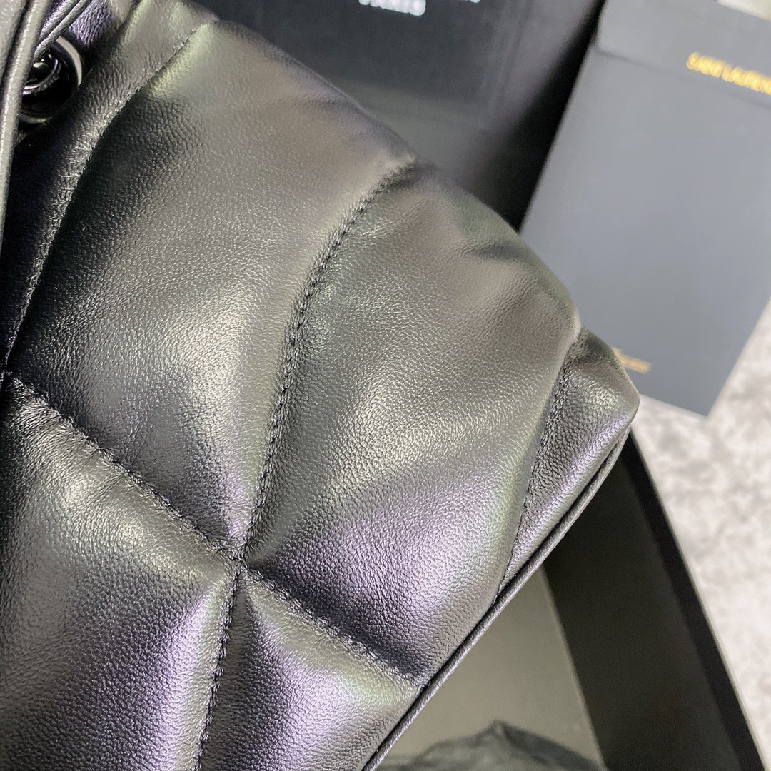 YSL PUFFER SMALL IN NAPPA LEATHER ALL BLACK 11.4 X 6.6 X 4.3 INCHES