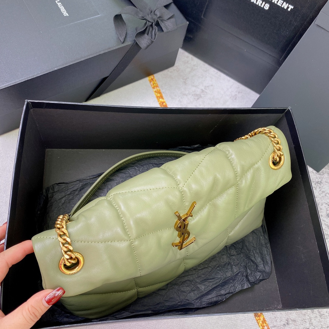 YSL PUFFER SMALL IN NAPPA LEATHER GREEN 11.4 X 6.6 X 4.3 INCHES