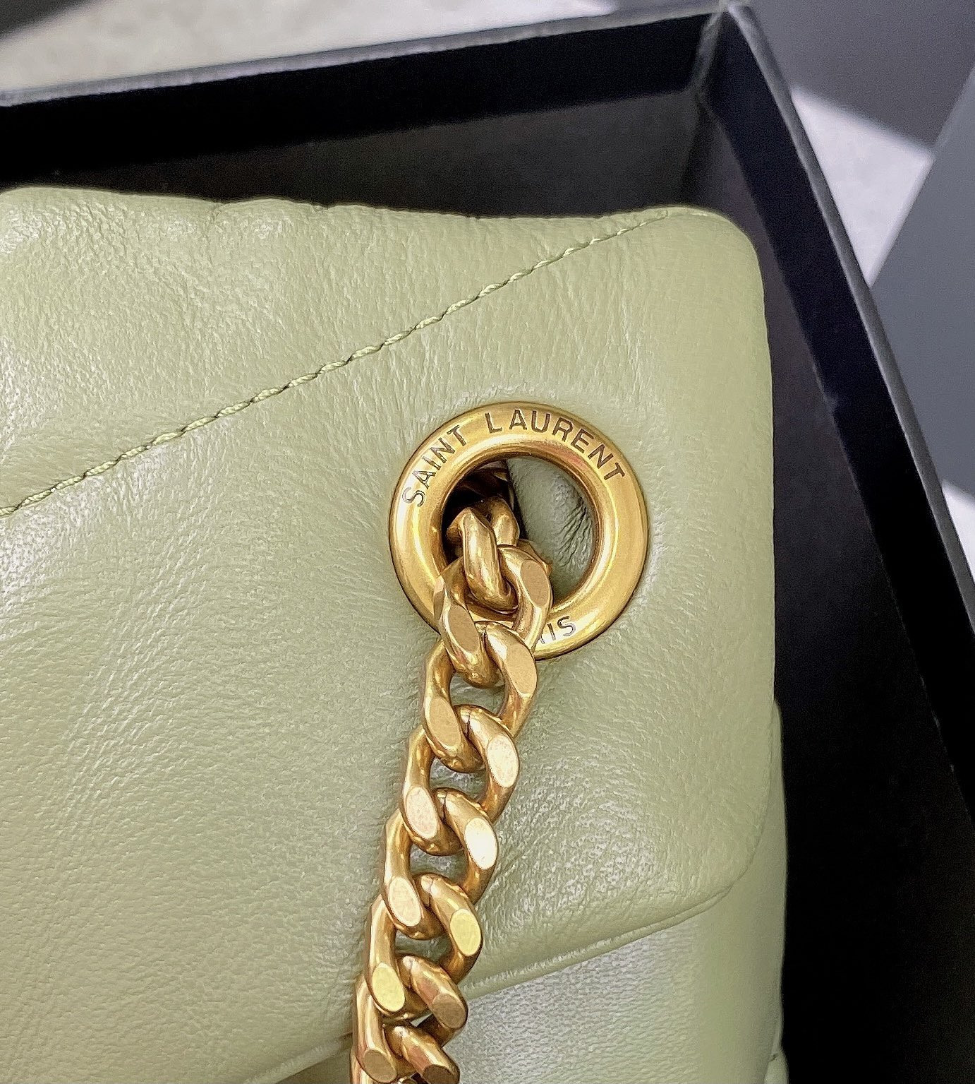 YSL PUFFER SMALL IN NAPPA LEATHER GREEN 11.4 X 6.6 X 4.3 INCHES