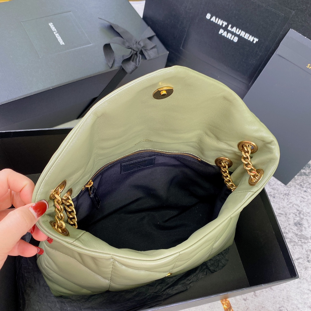 YSL PUFFER SMALL IN NAPPA LEATHER GREEN 11.4 X 6.6 X 4.3 INCHES