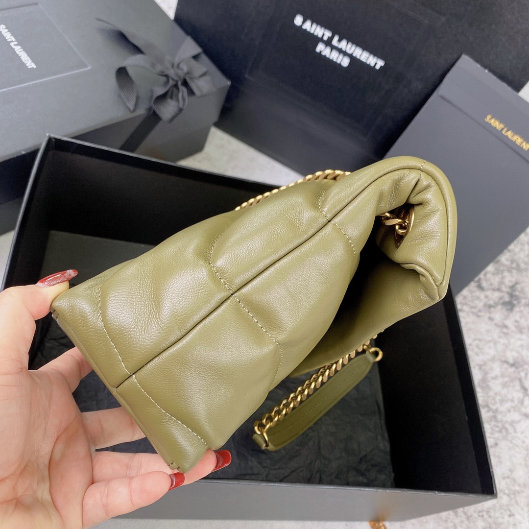 YSL PUFFER SMALL IN NAPPA LEATHER DARK GREEN 11.4 X 6.6 X 4.3 INCHES