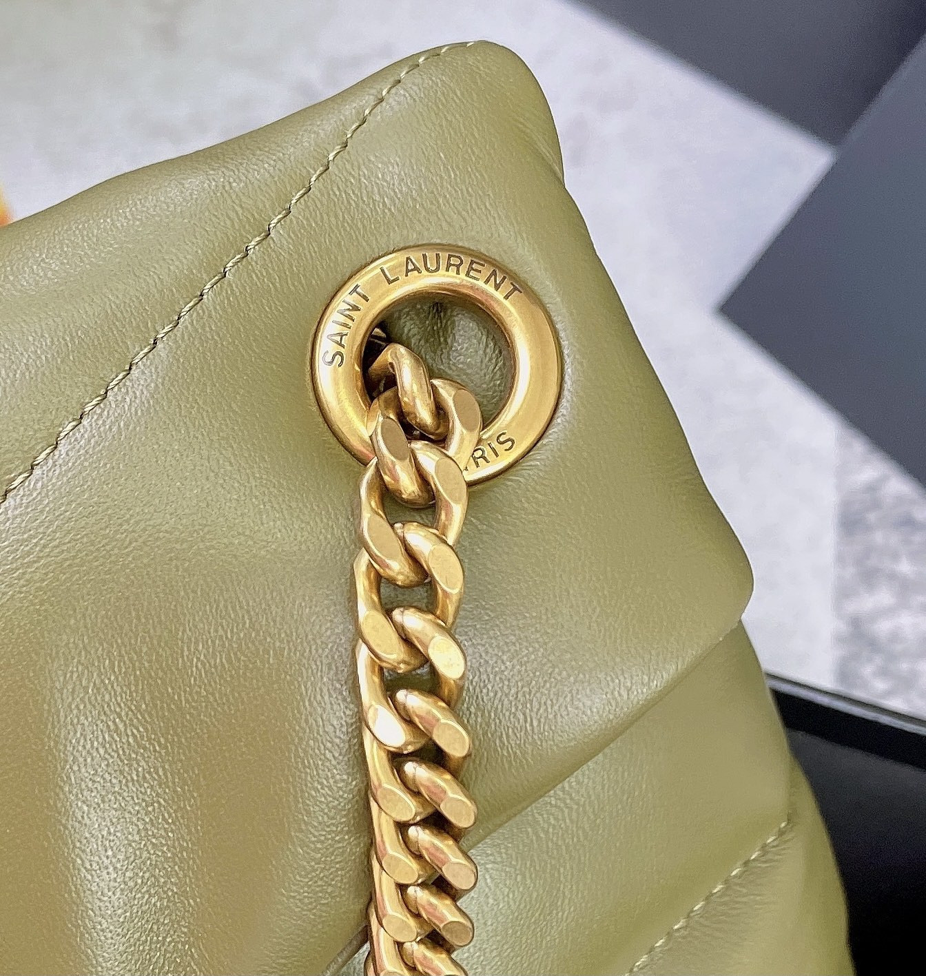 YSL PUFFER SMALL IN NAPPA LEATHER DARK GREEN 11.4 X 6.6 X 4.3 INCHES