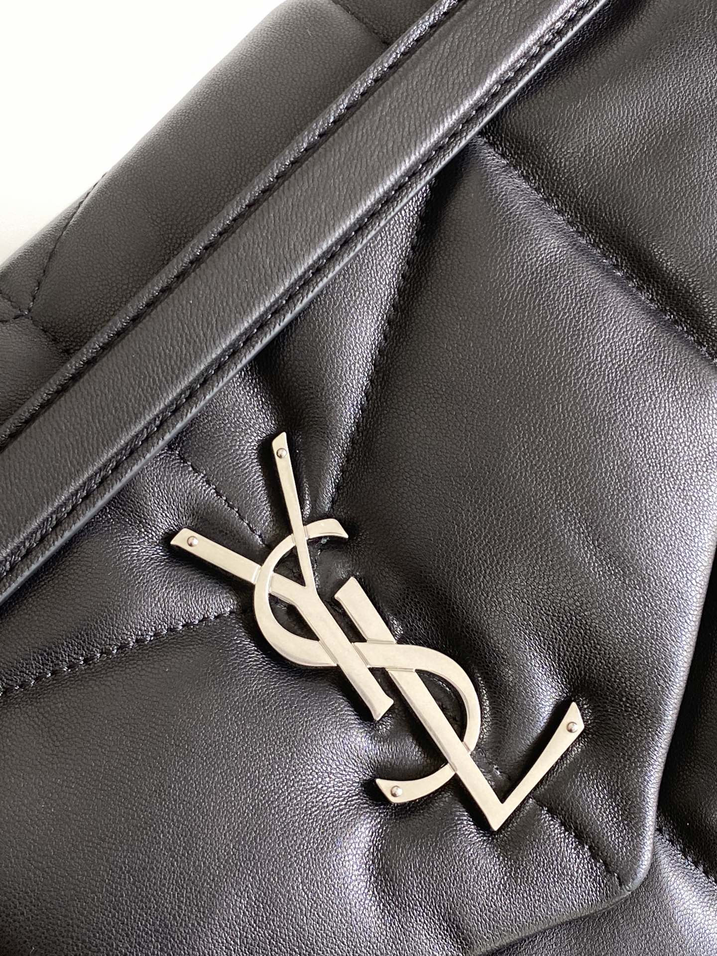 YSL LOULOU PUFFER MEDIUM IN NAPPA LEATHER BLACK SILVER 13.7 X 9 X 5.3 INCHES