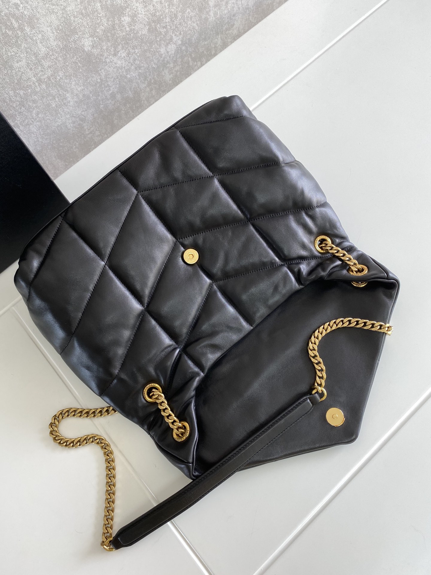 YSL PUFFER MEDIUM IN NAPPA LEATHER BLACK 13.7 X 9 X 5.3 INCHES