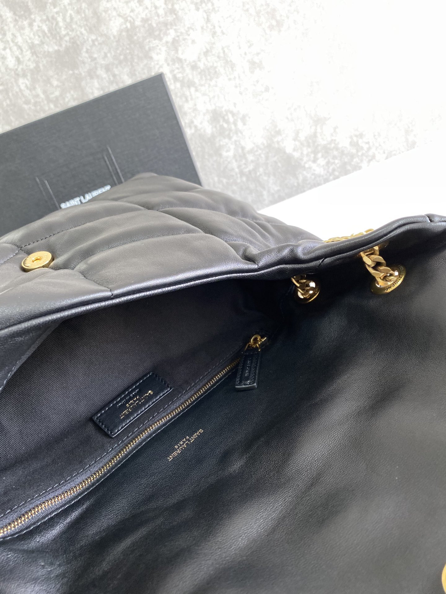 YSL PUFFER MEDIUM IN NAPPA LEATHER BLACK 13.7 X 9 X 5.3 INCHES