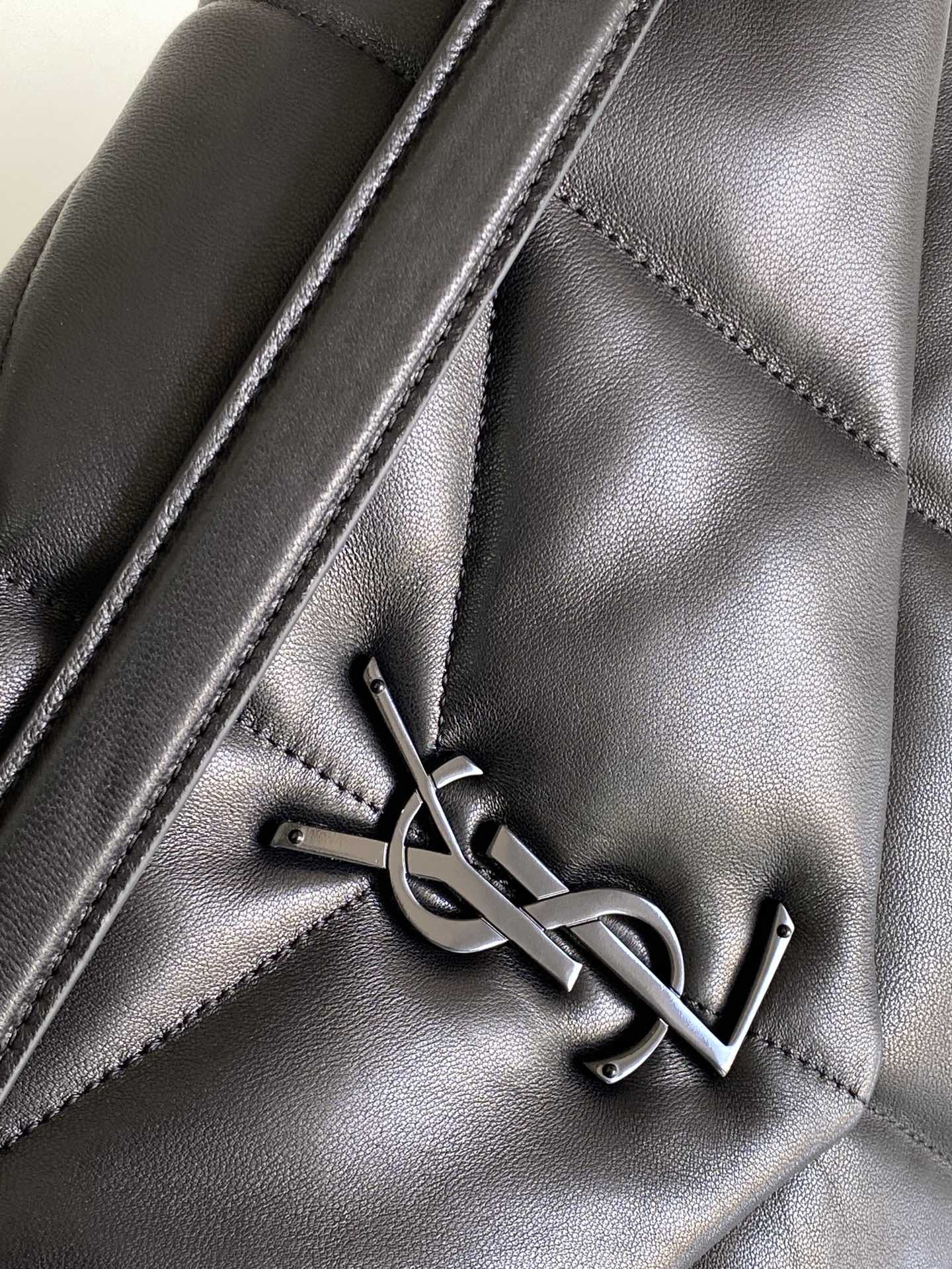 YSL PUFFER MEDIUM IN NAPPA LEATHER ALL BLACK 13.7 X 9 X 5.3 INCHES