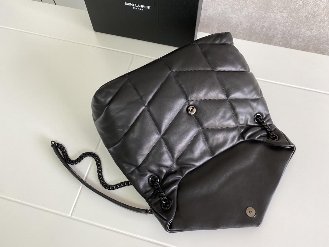 YSL PUFFER MEDIUM IN NAPPA LEATHER ALL BLACK 13.7 X 9 X 5.3 INCHES
