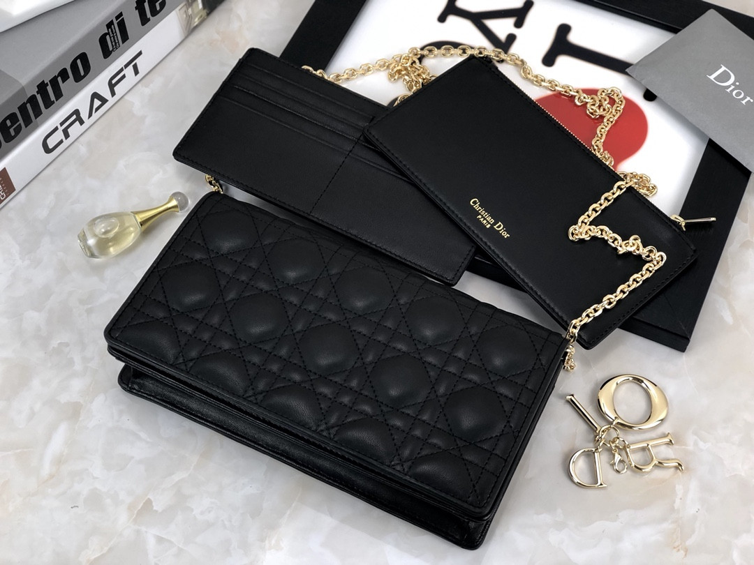 Lady Dior Pouch Black Cannage 8.5 x 4.5 x 1 inches