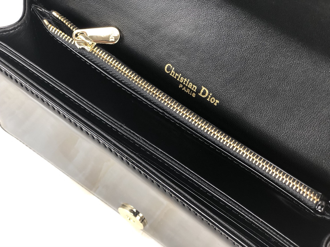 Lady Dior Pouch Black Patent Cannage Calfskin 8.5 x 4.5 x 1 inches