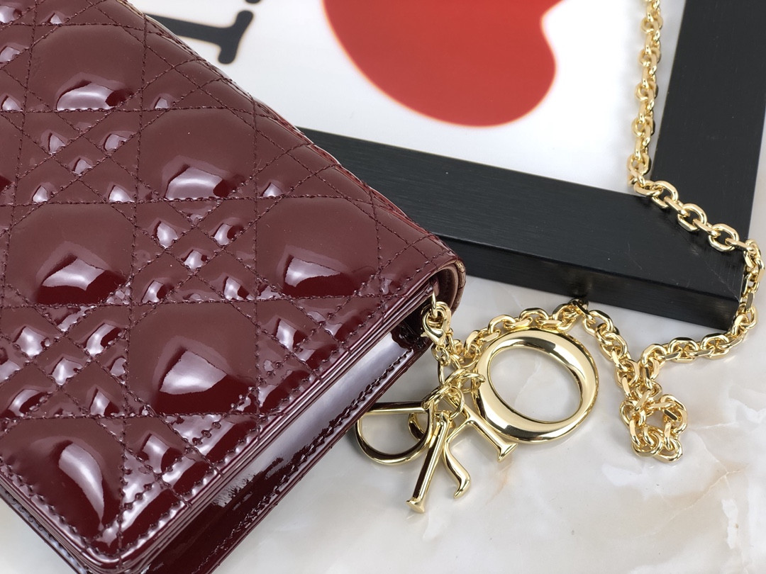 Lady Dior Pouch Red Patent Cannage Calfskin 8.5 x 4.5 x 1 inches