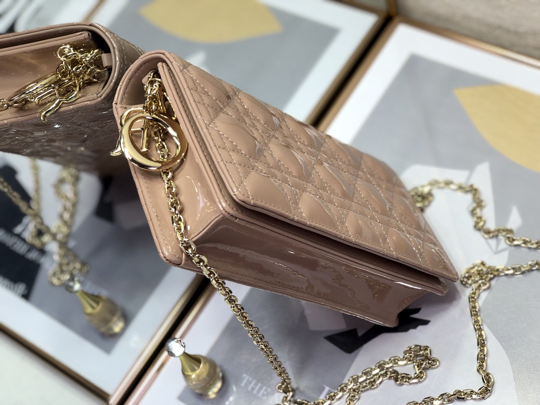 Lady Dior Pouch Rose Des Vents Cannage 8.5 x 4.5 x 1 inches