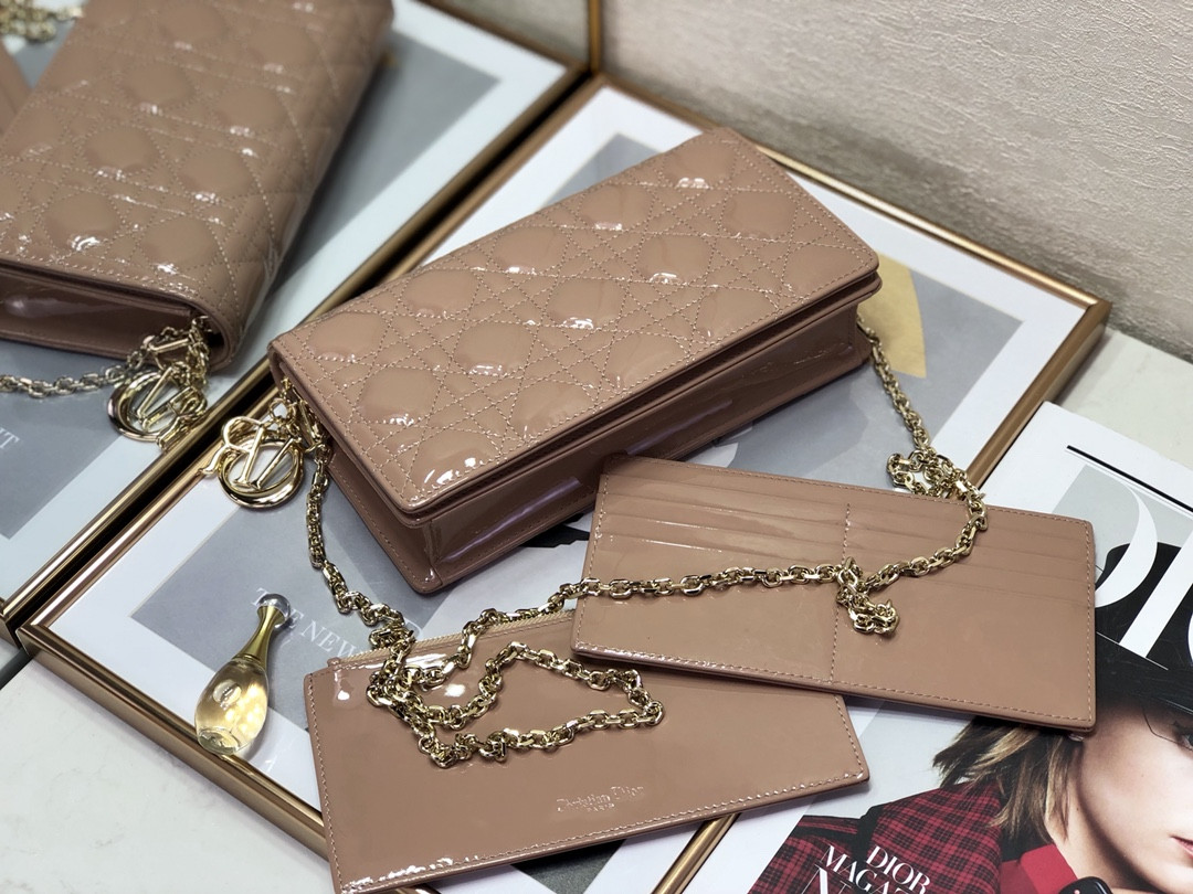 Lady Dior Pouch Rose Des Vents Cannage 8.5 x 4.5 x 1 inches