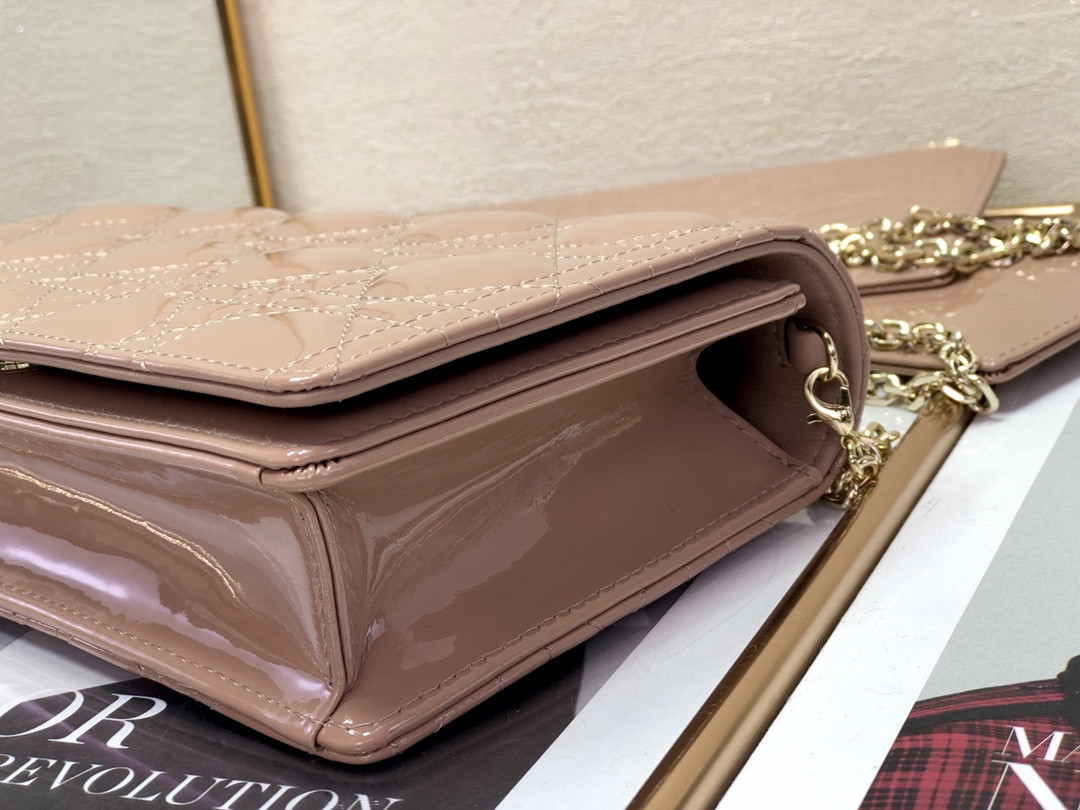 Lady Dior Pouch Rose Des Vents Cannage 8.5 x 4.5 x 1 inches