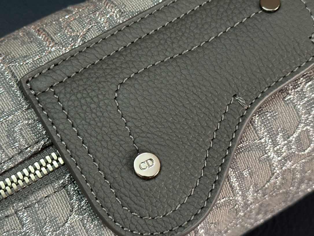 Dior Lingot Toiletry Bag gray white Oblique Mirage Technical Fabric 8.5 x 5 x 4 inches