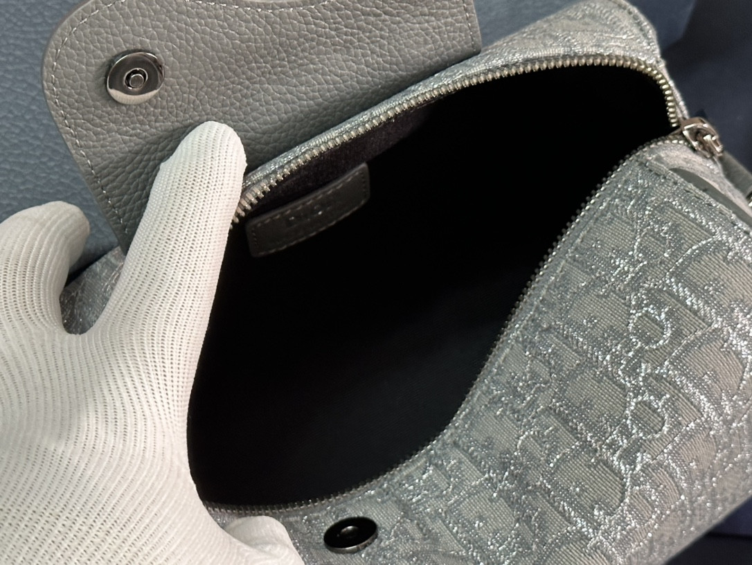 Dior Lingot Toiletry Bag gray white Oblique Mirage Technical Fabric 8.5 x 5 x 4 inches