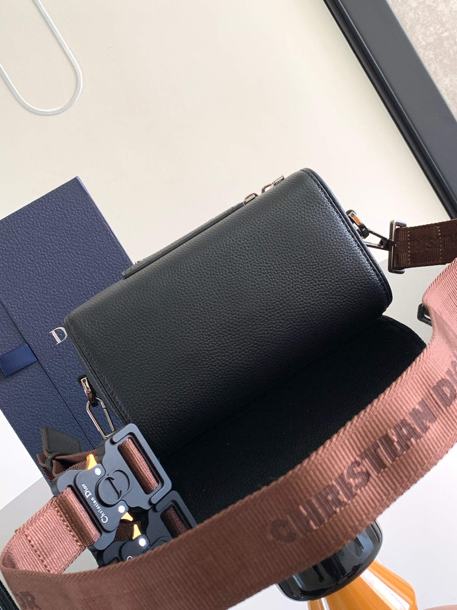 Dior Lingot Toiletry Bag GRAINED LEATHER BLACK Black Oblique Mirage Technical Fabric 8.5 x 5 x 4 inches