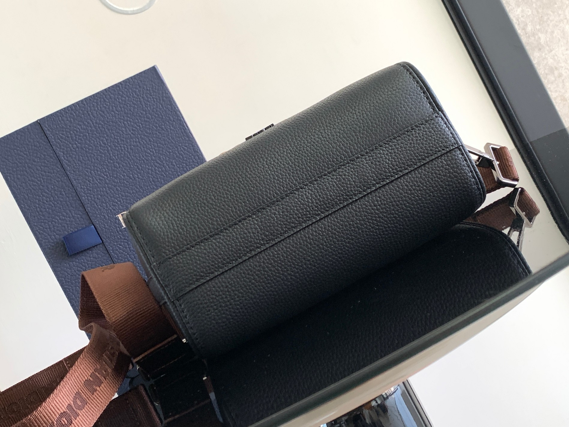 Dior Lingot Toiletry Bag GRAINED LEATHER BLACK Black Oblique Mirage Technical Fabric 8.5 x 5 x 4 inches