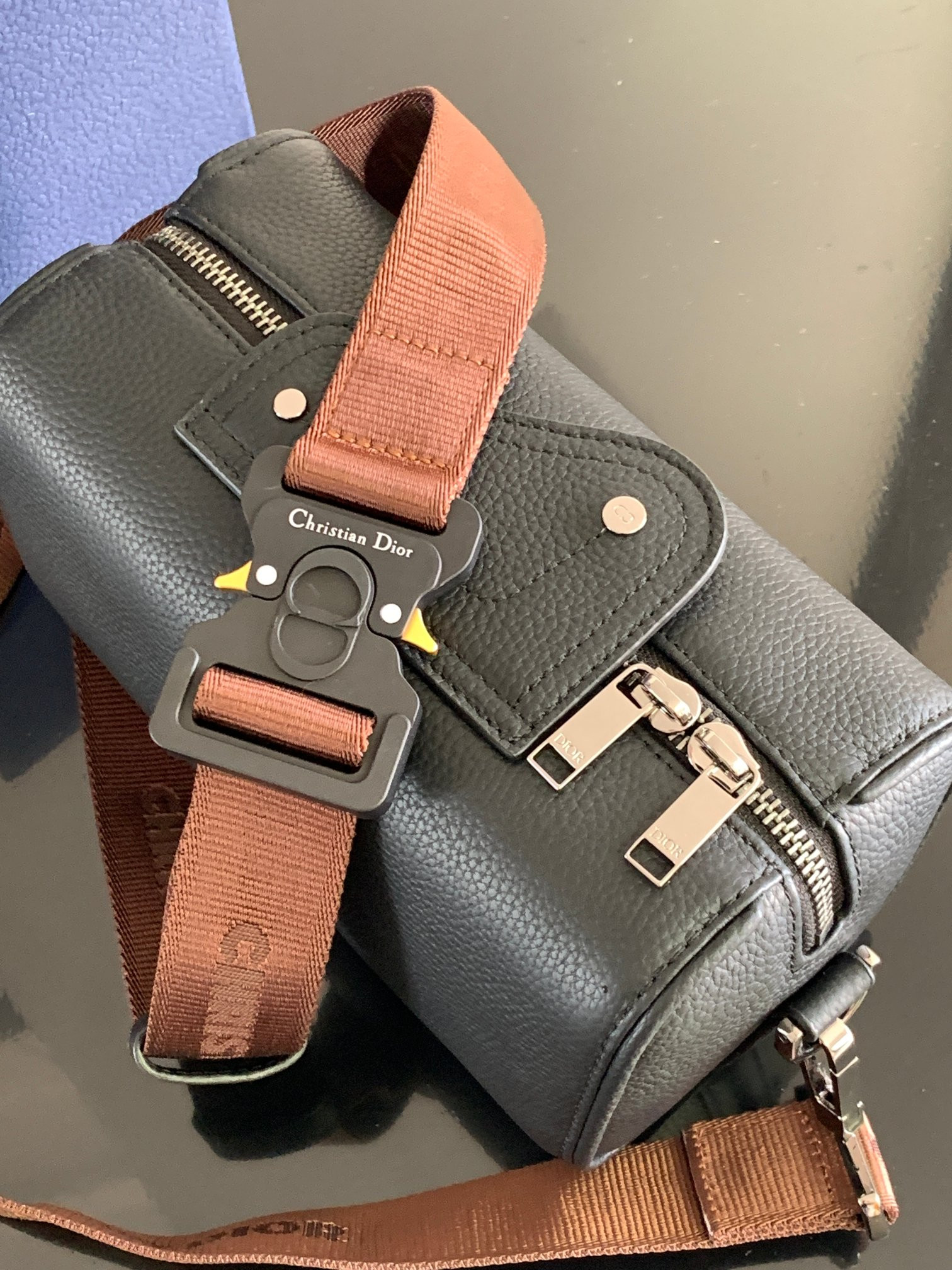 Dior Lingot Toiletry Bag GRAINED LEATHER BLACK Black Oblique Mirage Technical Fabric 8.5 x 5 x 4 inches