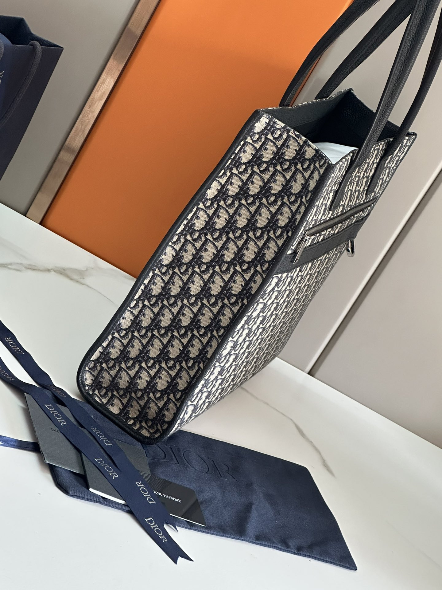 Dior Safari Tote Bag Blue Dior Oblique Jacquard and Grained Calfskin 15.5 x 14 x 4.5 inches