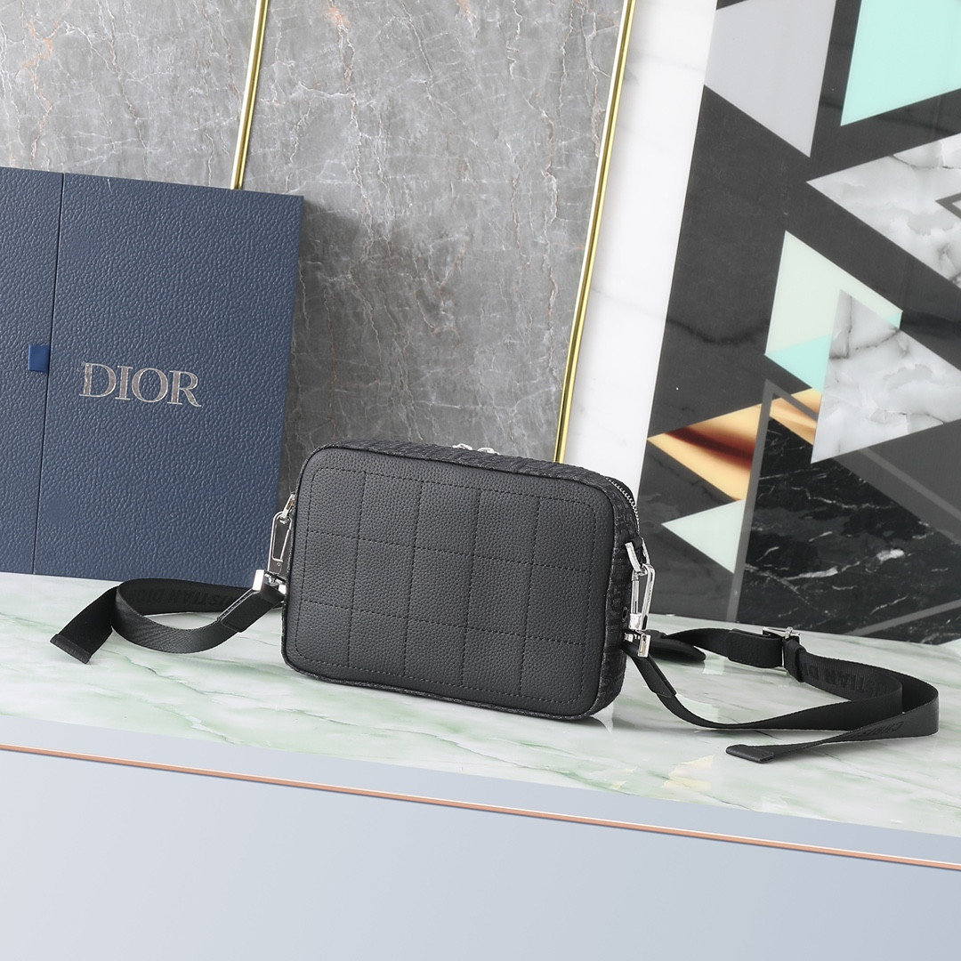DIOR Safari Bag with Strap Black Dior Oblique Jacquard 8.5 x 6 x 2.5 inches