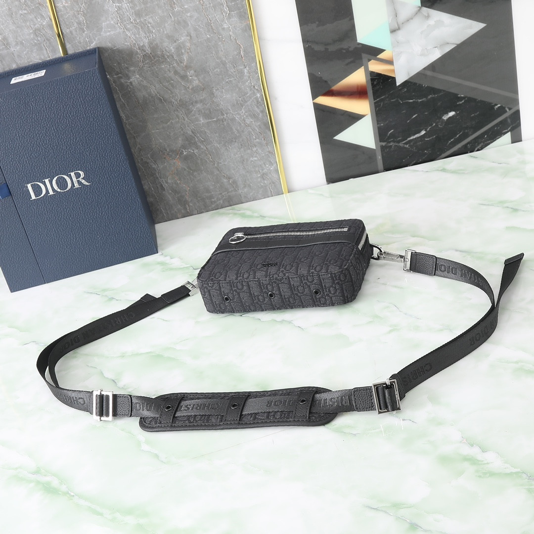 DIOR Safari Bag with Strap Black Dior Oblique Jacquard 8.5 x 6 x 2.5 inches