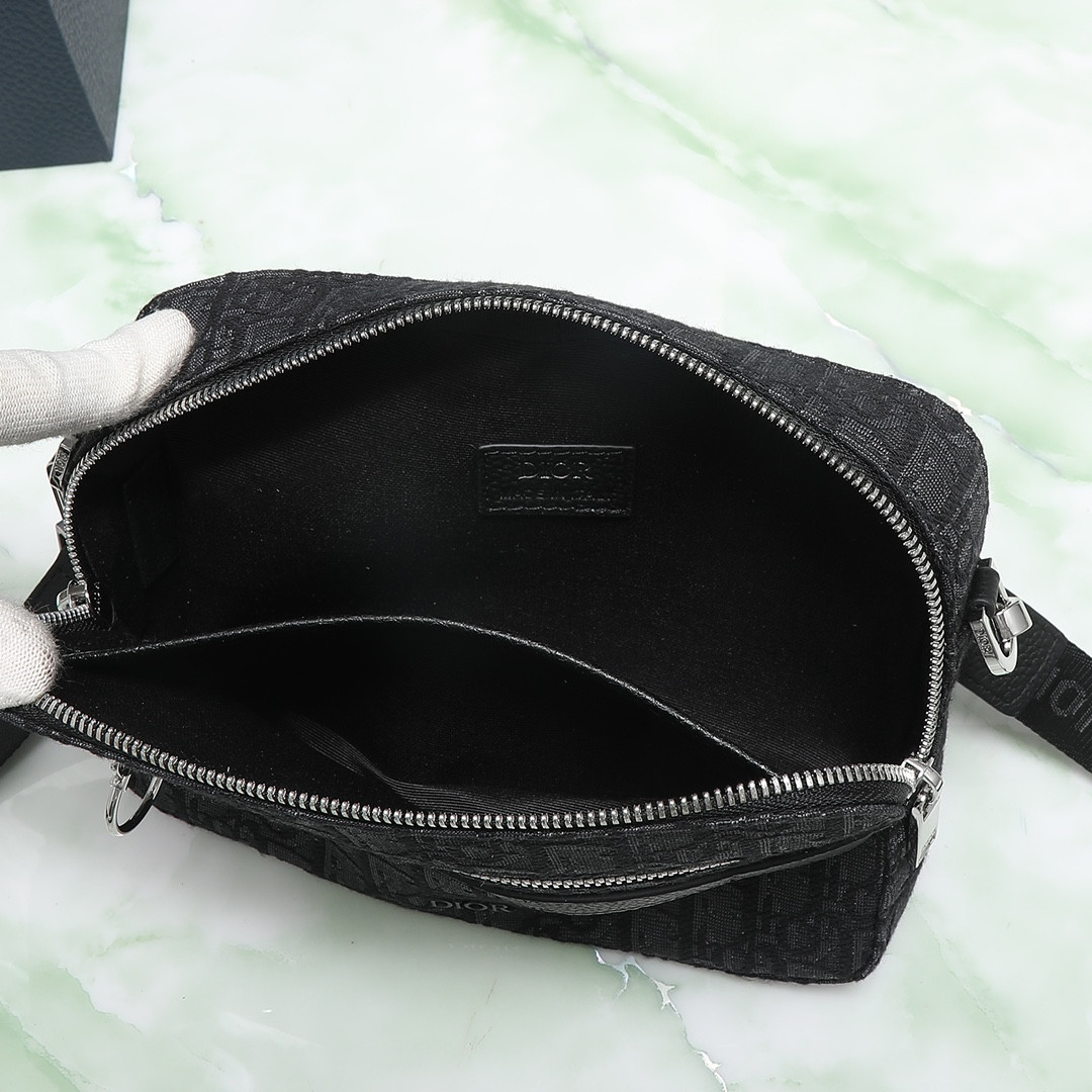 DIOR Safari Bag with Strap Black Dior Oblique Jacquard 8.5 x 6 x 2.5 inches