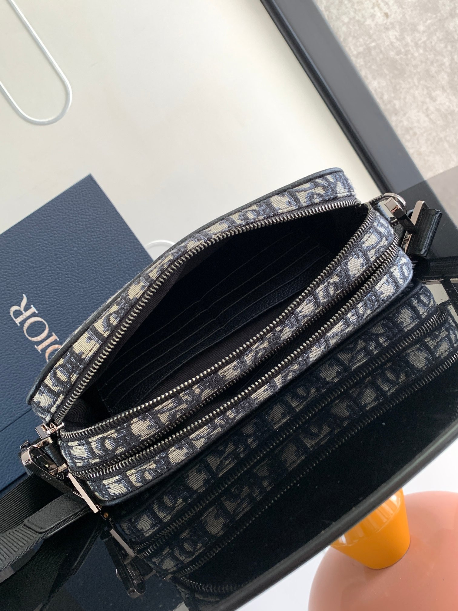 DIOR Maxi Safari Bag with Strap Beige and Black Dior Oblique Jacquard