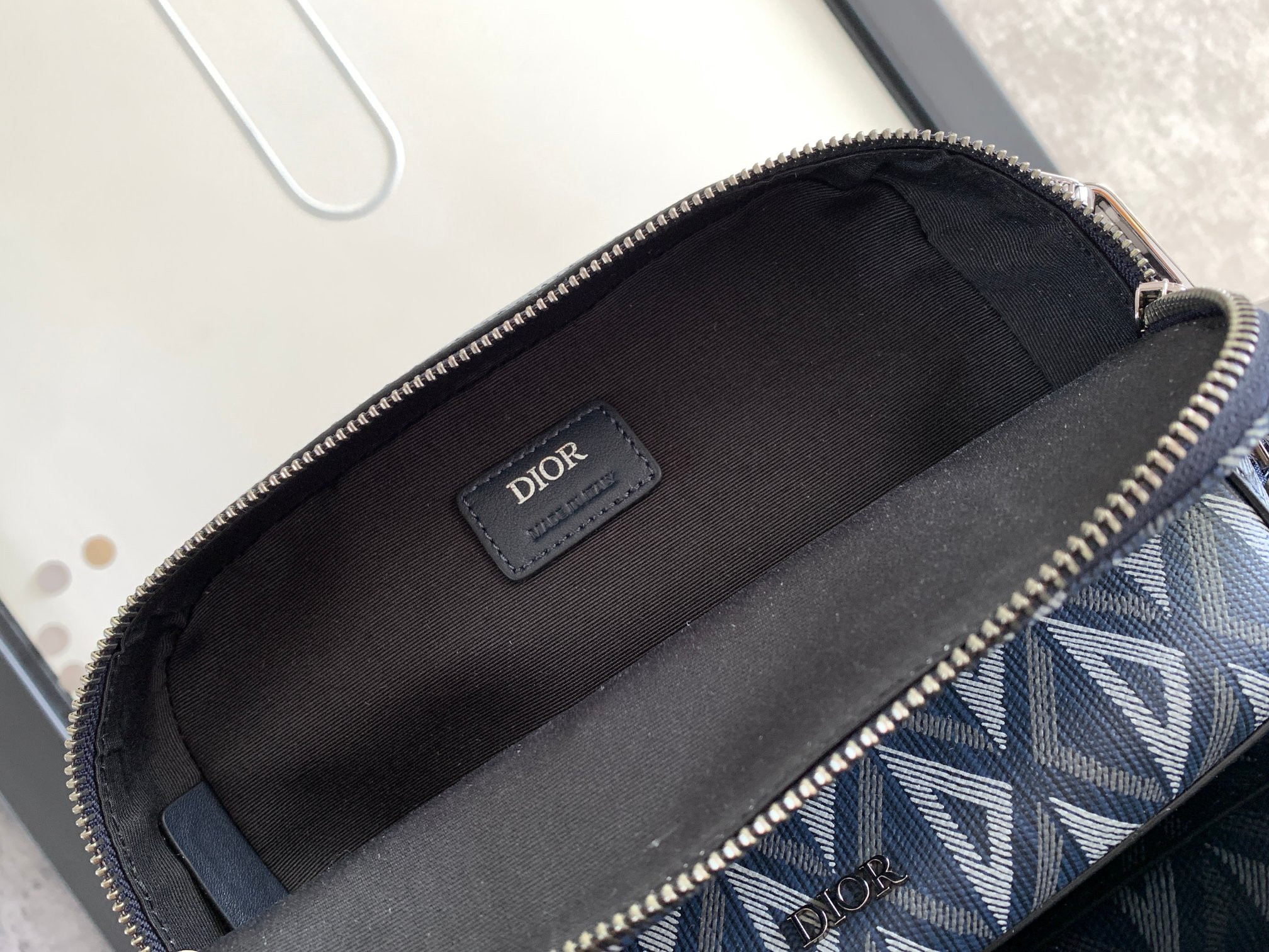 DIOR Safari Bag with Strap Blue white 8.5 x 6 x 2.5 inches