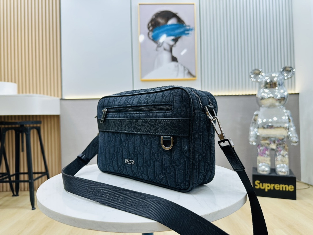 DIOR Maxi Safari Bag with Strap Blue Dior Oblique Jacquard 10 x 6.5 x 3 inches