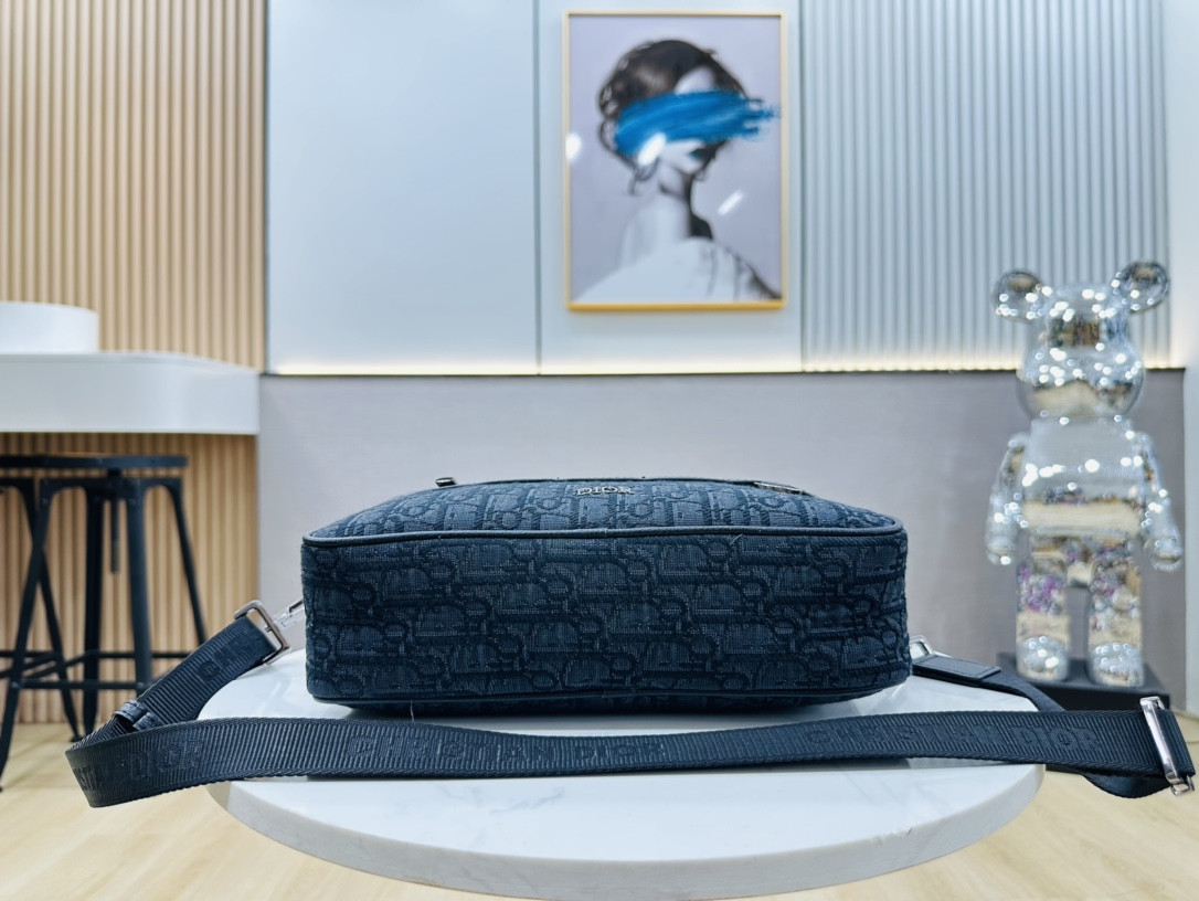 DIOR Maxi Safari Bag with Strap Blue Dior Oblique Jacquard 10 x 6.5 x 3 inches