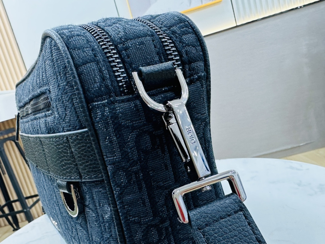 DIOR Maxi Safari Bag with Strap Blue Dior Oblique Jacquard 10 x 6.5 x 3 inches