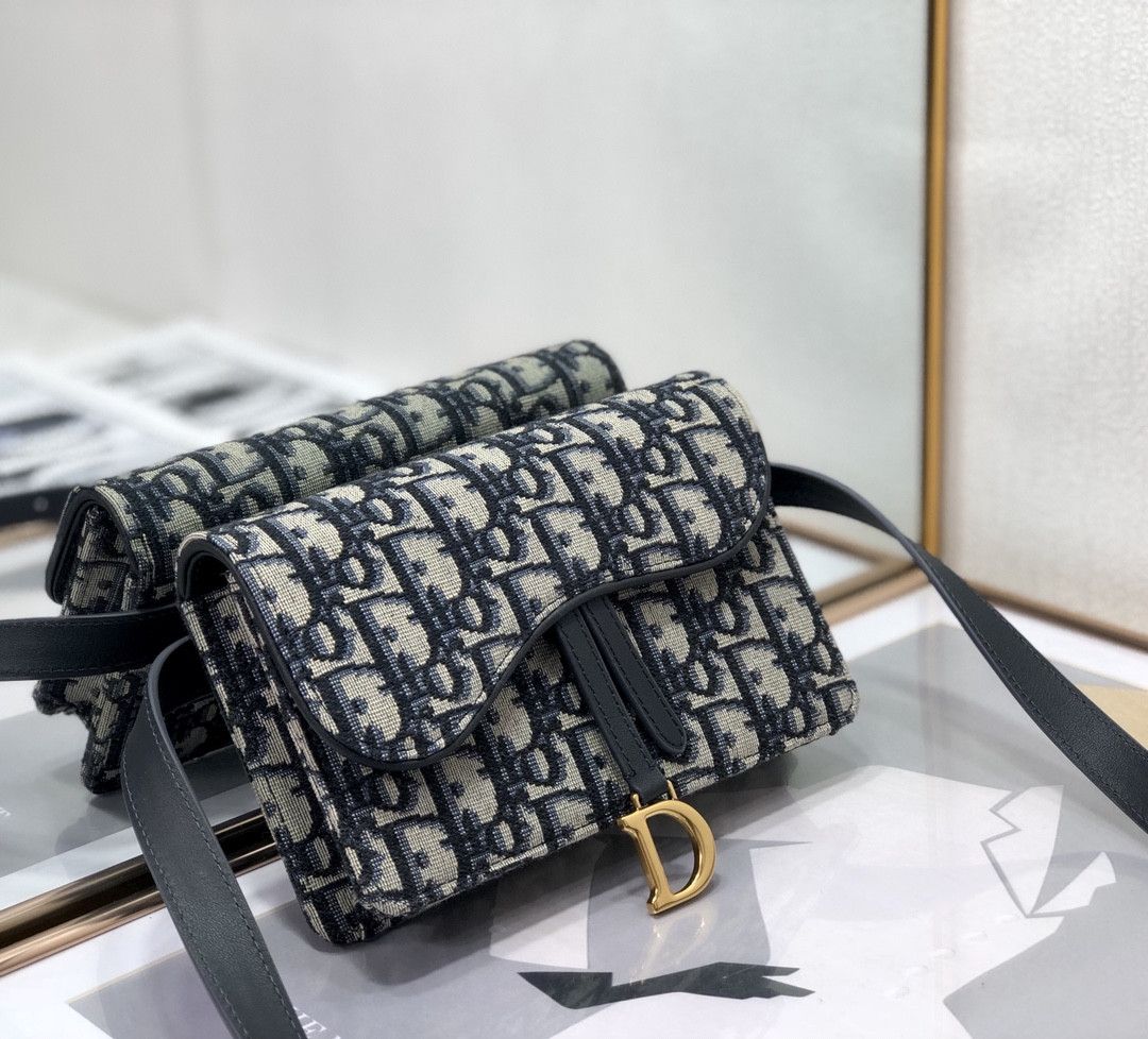 DIOR Saddle Pouch Blue Dior Oblique Jacquard 6.5 x 4 x 1.5 inches