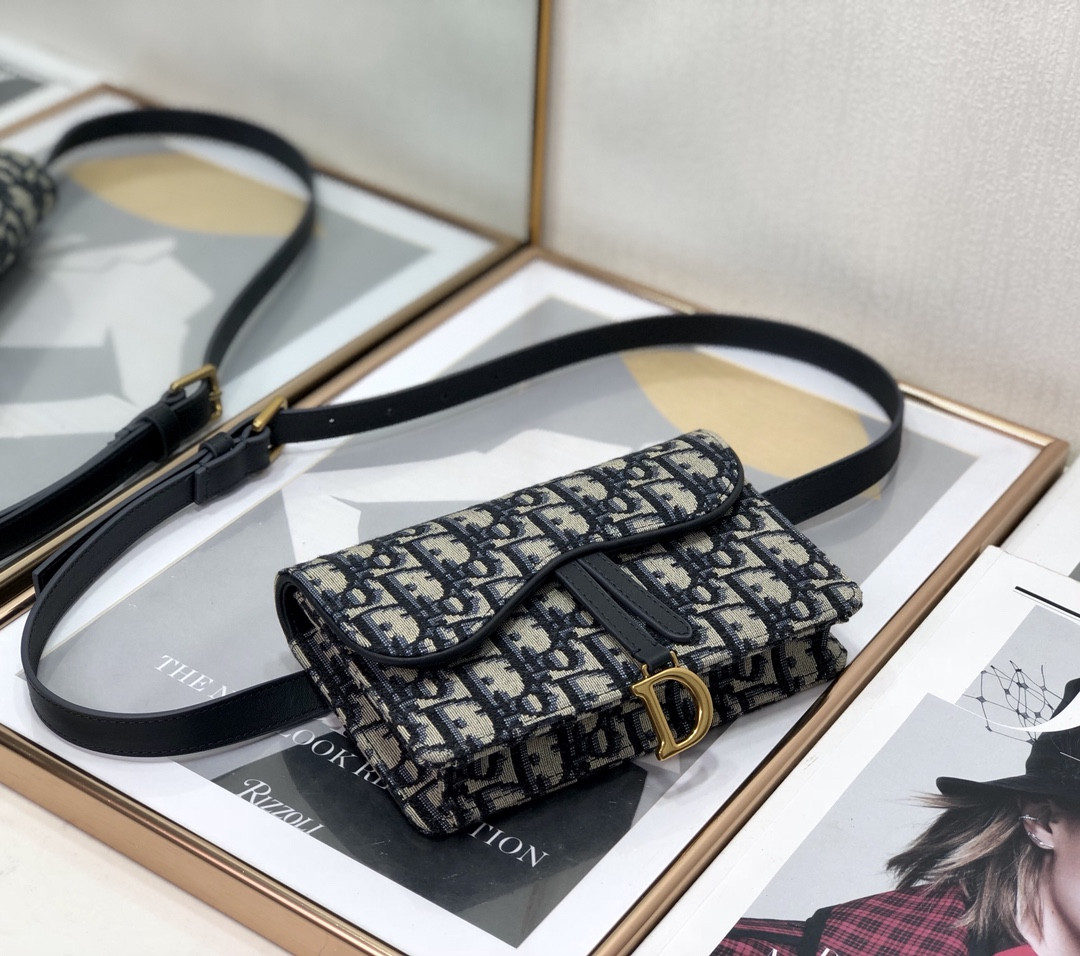 DIOR Saddle Pouch Blue Dior Oblique Jacquard 6.5 x 4 x 1.5 inches