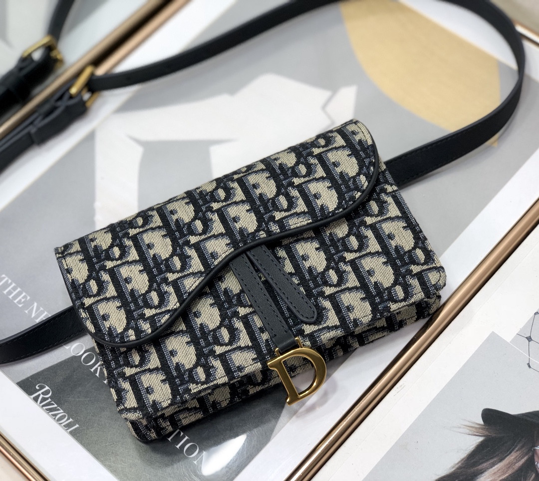 DIOR Saddle Pouch Blue Dior Oblique Jacquard 6.5 x 4 x 1.5 inches
