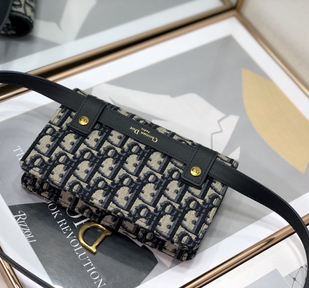 DIOR Saddle Pouch Blue Dior Oblique Jacquard 6.5 x 4 x 1.5 inches