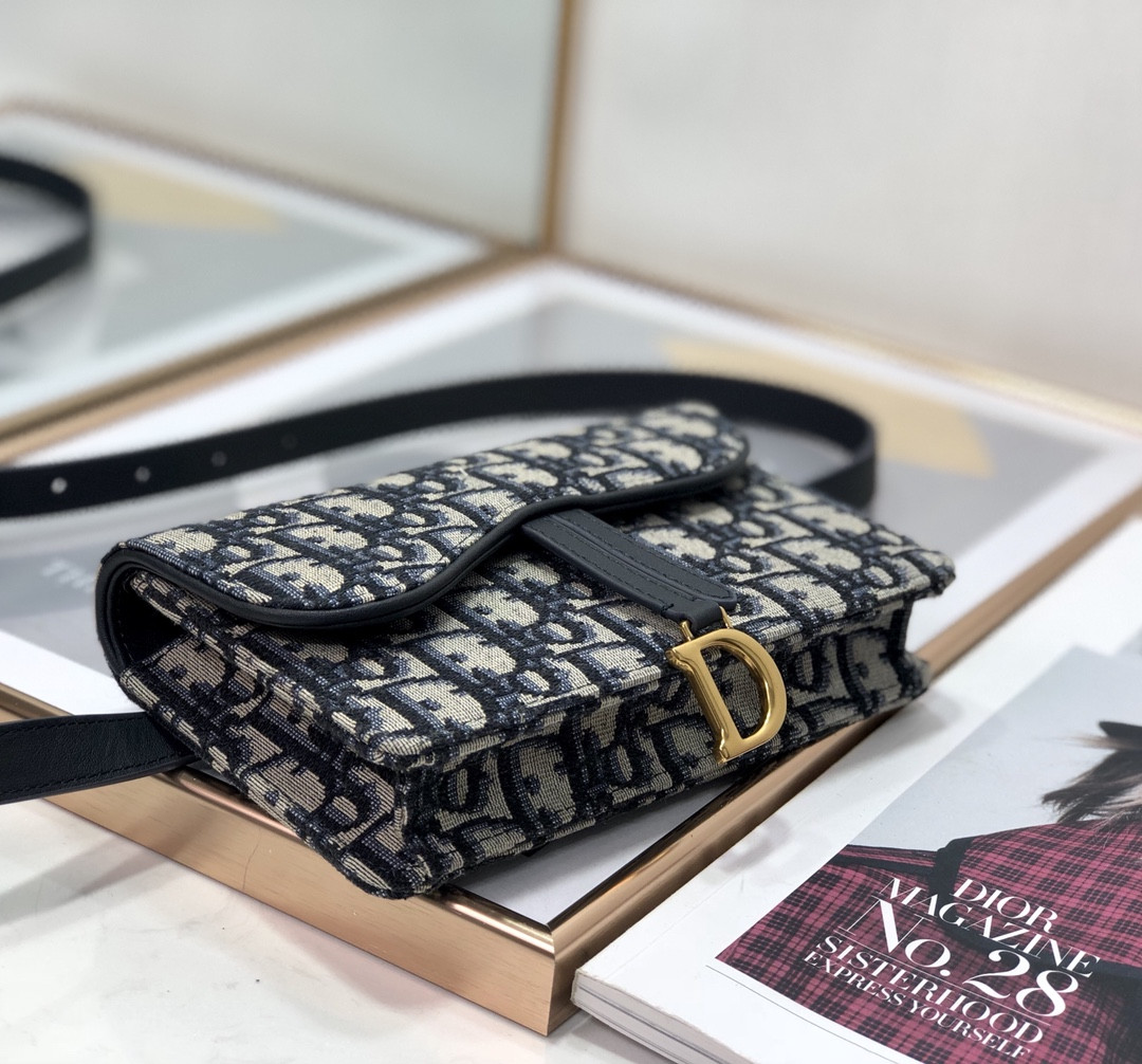 DIOR Saddle Pouch Blue Dior Oblique Jacquard 6.5 x 4 x 1.5 inches