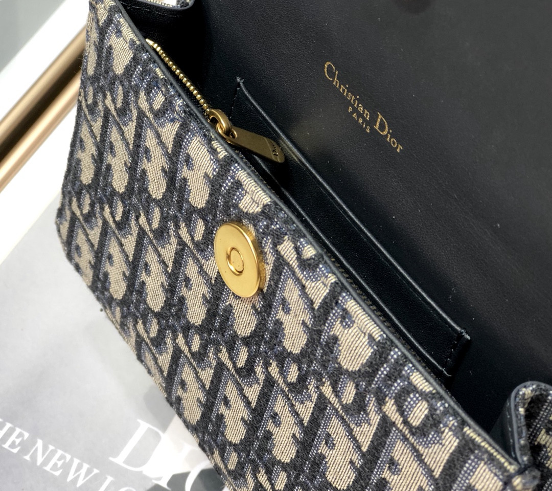 DIOR Saddle Pouch Blue Dior Oblique Jacquard 6.5 x 4 x 1.5 inches
