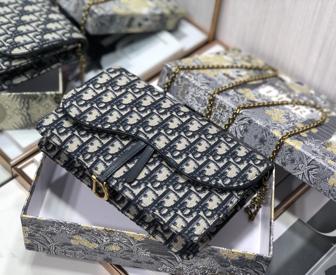 Dior Saddle Pouch Blue Dior Oblique Jacquard 8.5 x 5.5 x 1.5 inches