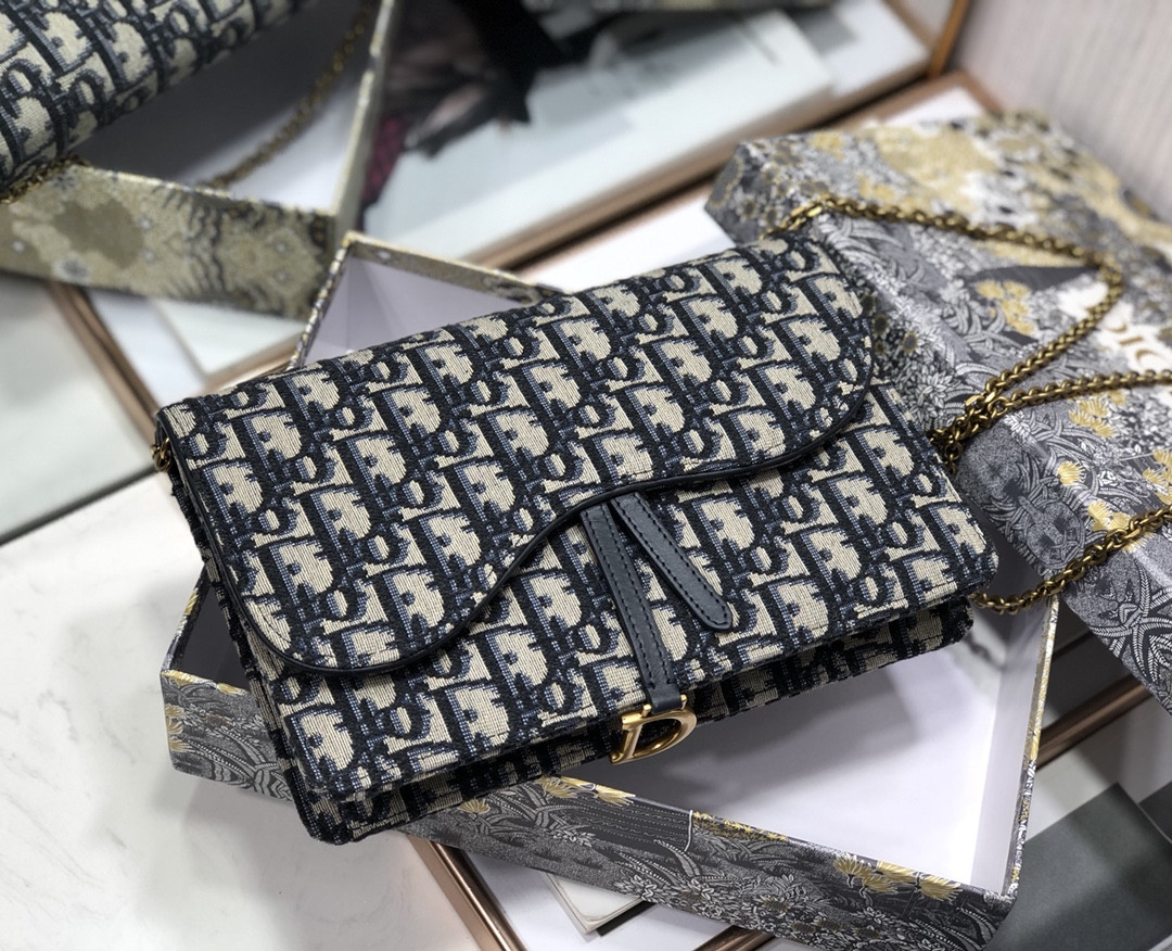Dior Saddle Pouch Blue Dior Oblique Jacquard 8.5 x 5.5 x 1.5 inches