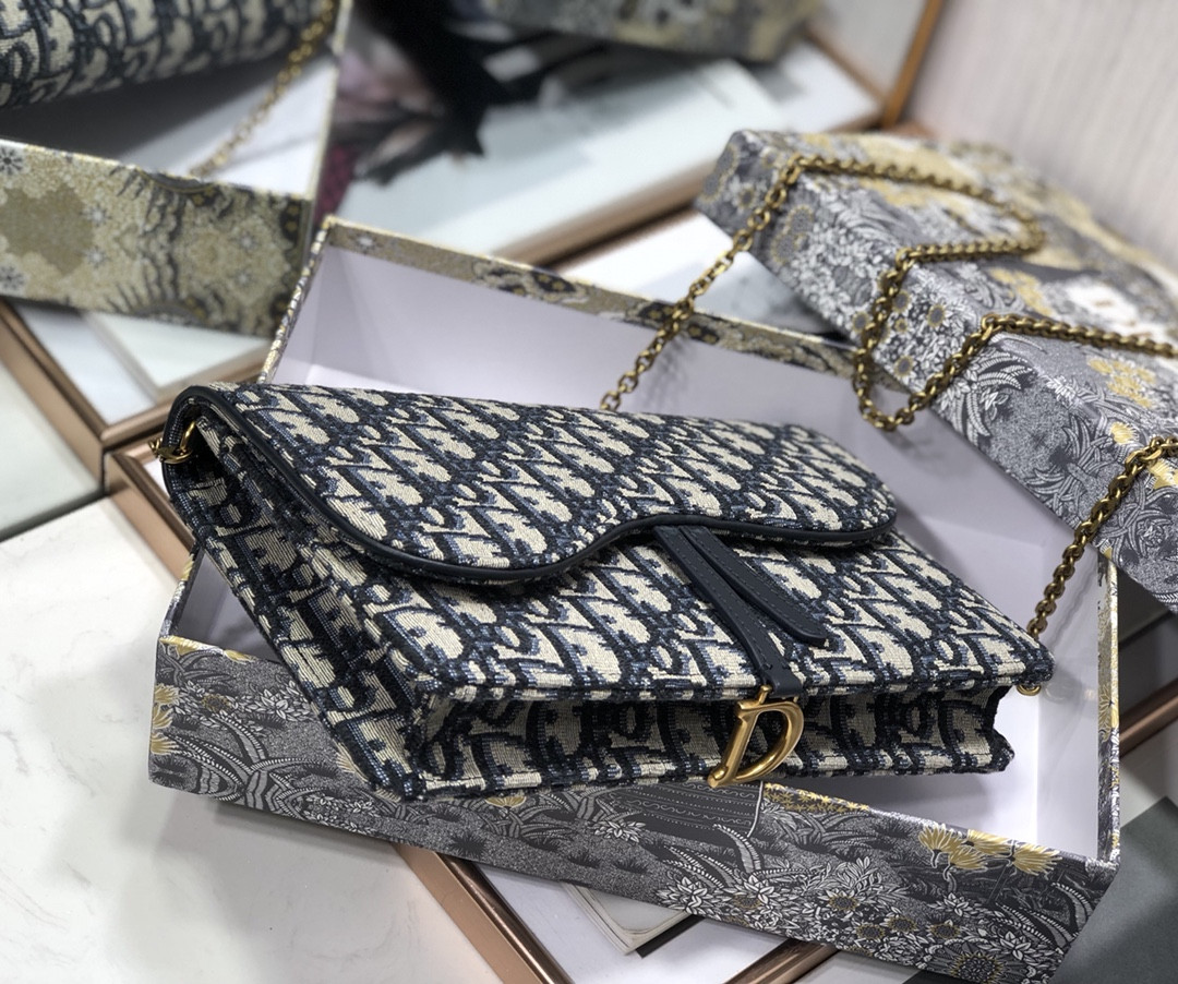 Dior Saddle Pouch Blue Dior Oblique Jacquard 8.5 x 5.5 x 1.5 inches