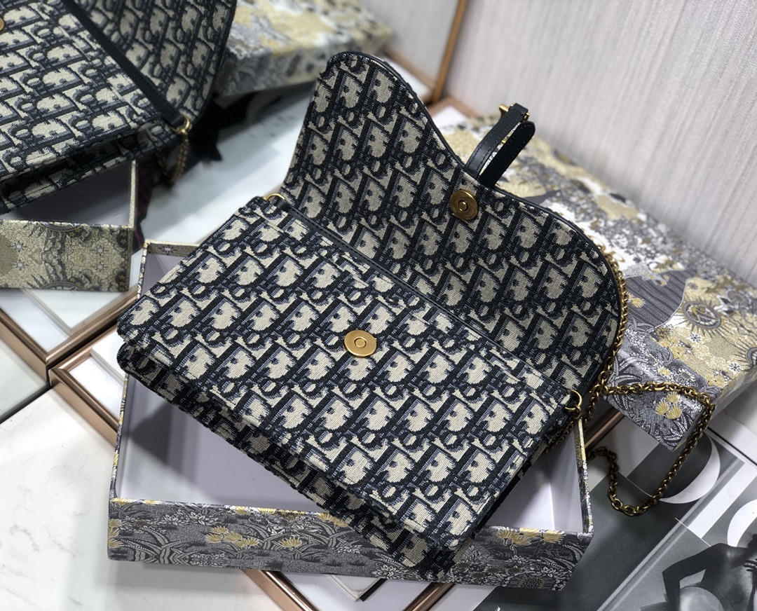 Dior Saddle Pouch Blue Dior Oblique Jacquard 8.5 x 5.5 x 1.5 inches